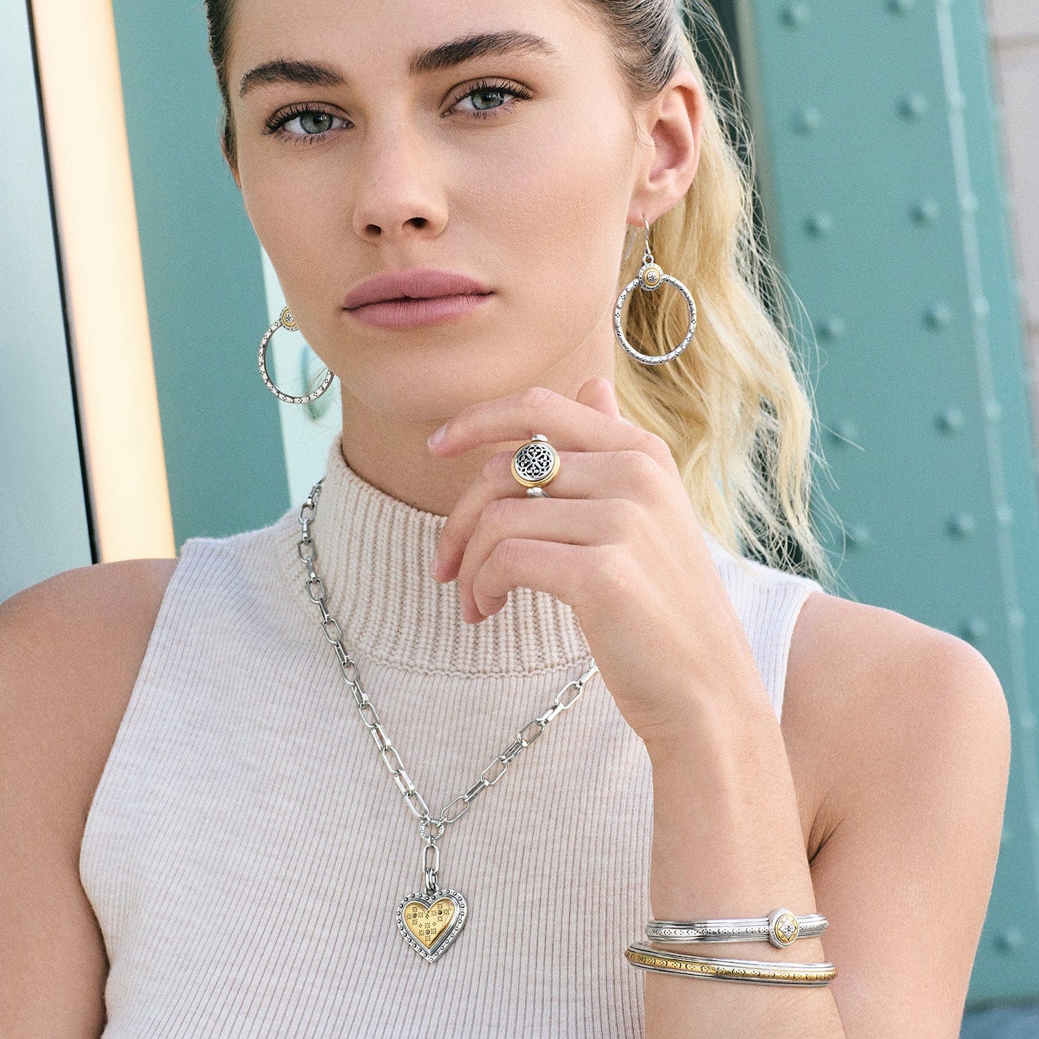 Mosaic Heart Two Tone Necklace - Brighton