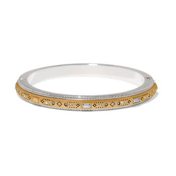 Brighton bangle bracelet in two-tone finish with crystal accents and engraved star detailing on a white background