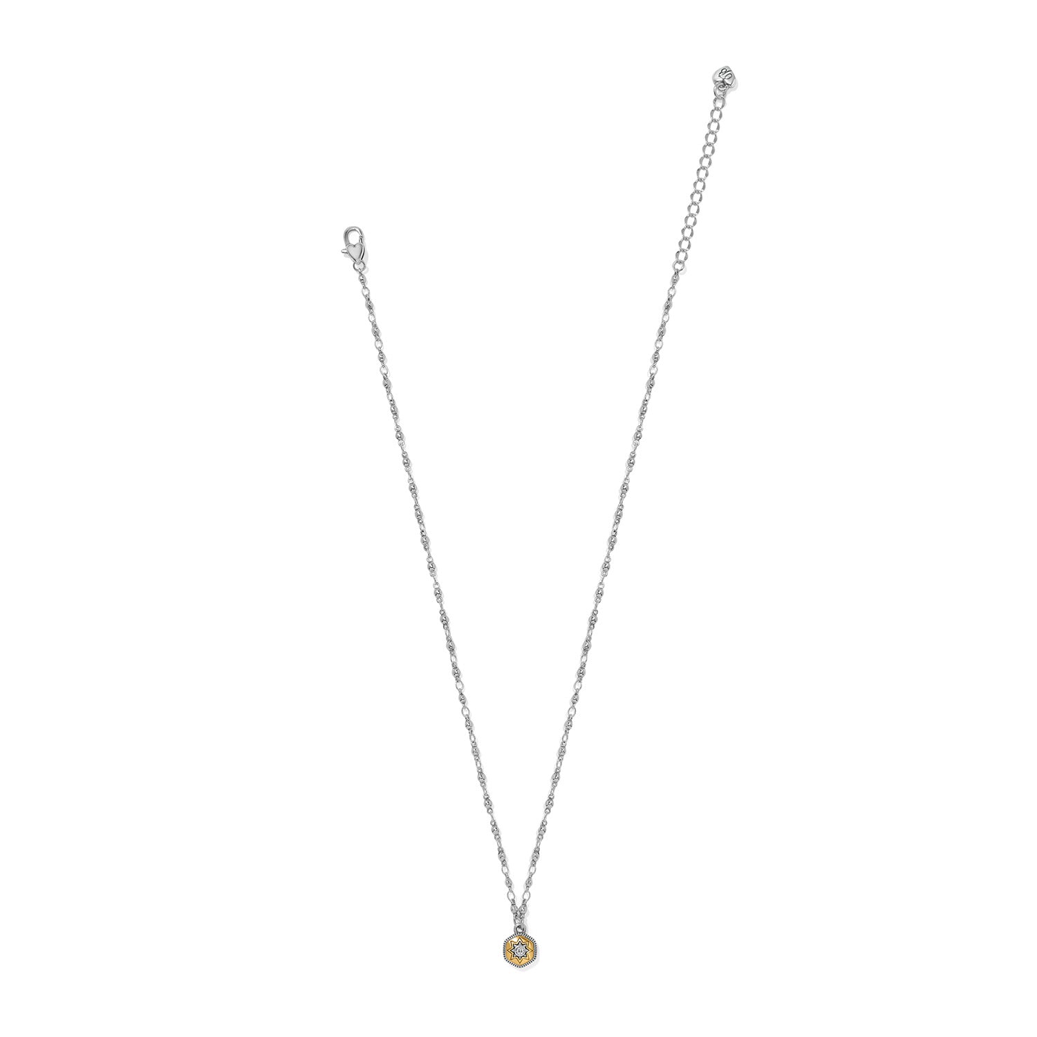 Brighton pendant necklace with two-tone star medallion, crystal accent, and silver-tone chain on a white background