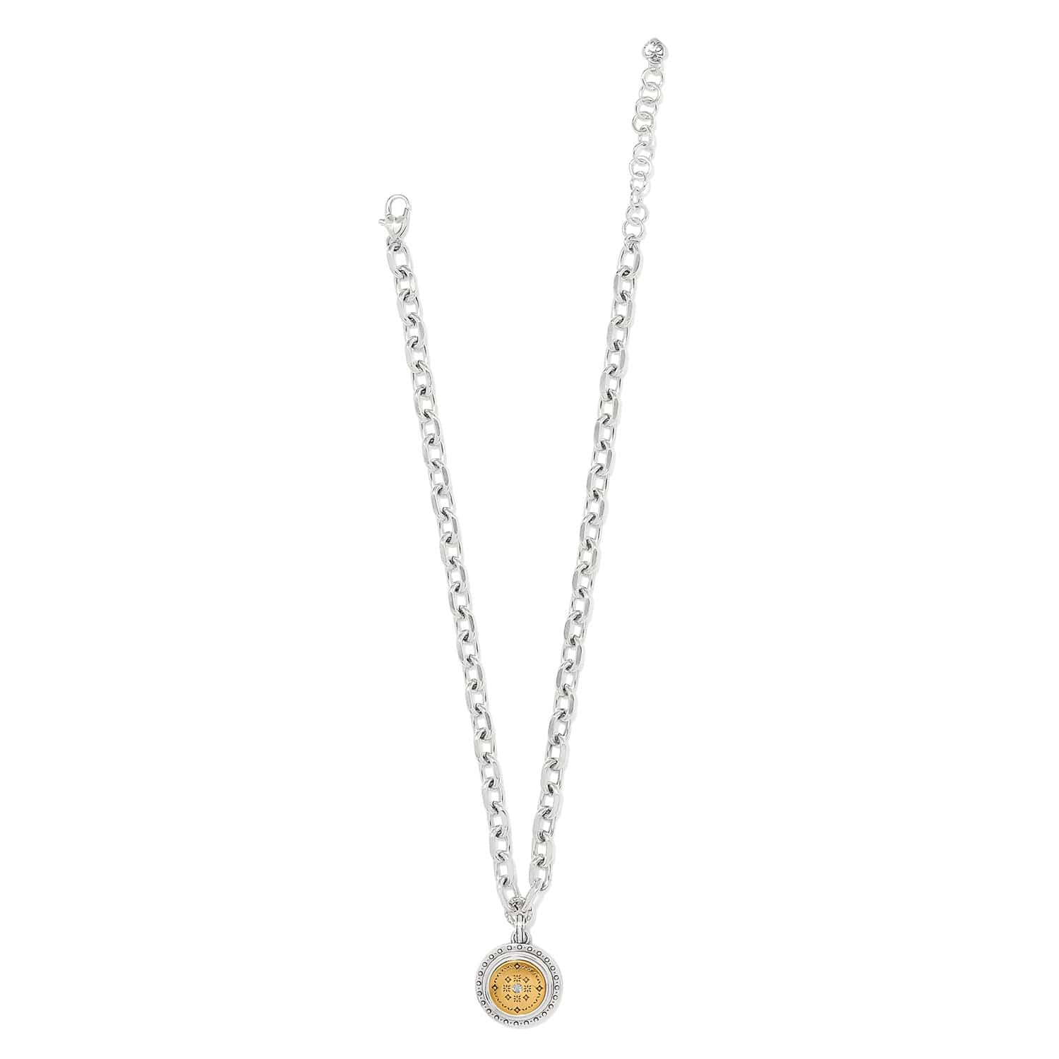 Mosaic Round Two Tone Pendant Necklace silver-gold 3