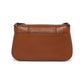 Brighton handbag shown from the back in brown leather with stitched trim and back slip pocket on a white background