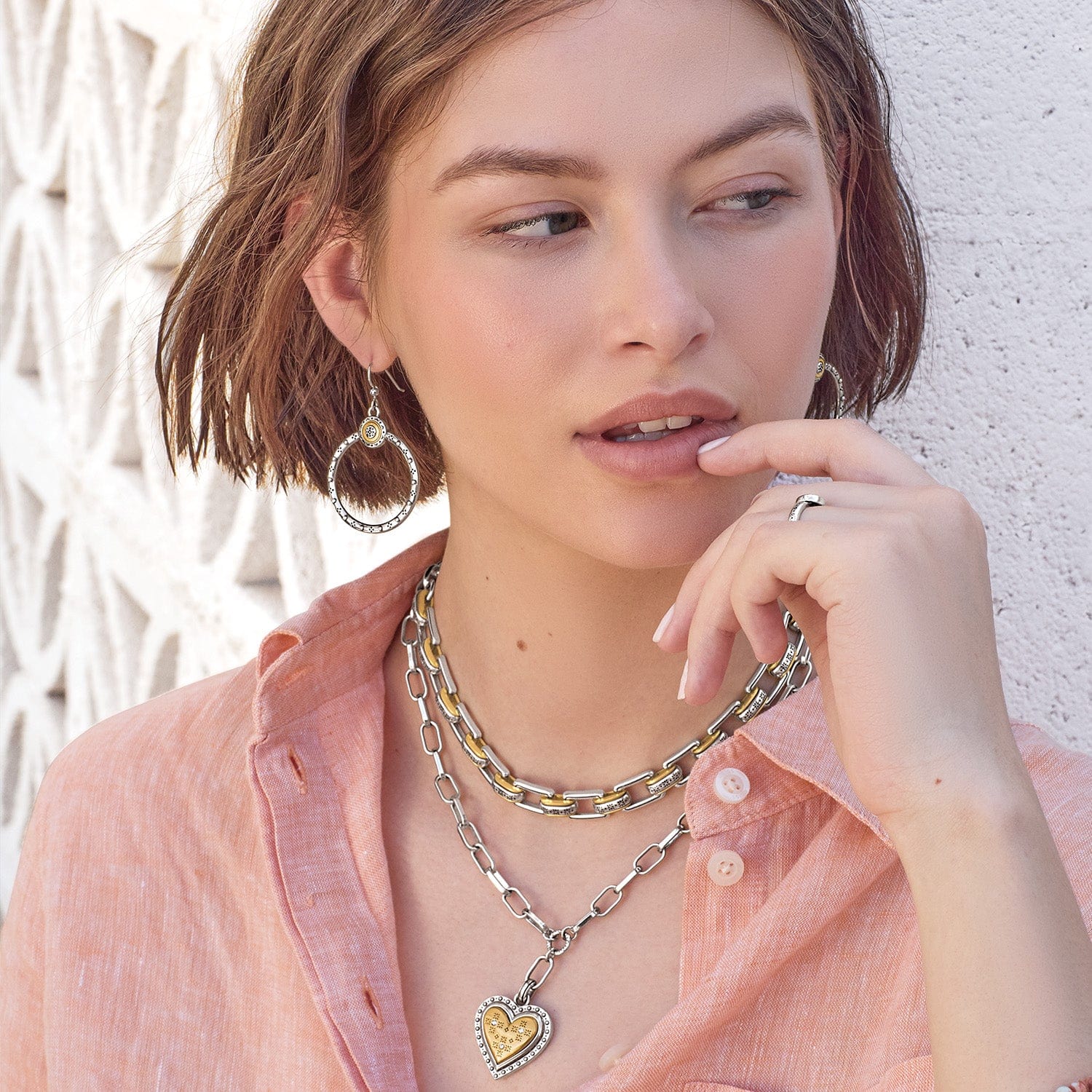 Mosaic Two Tone French Wire Hoop Earrings - Brighton