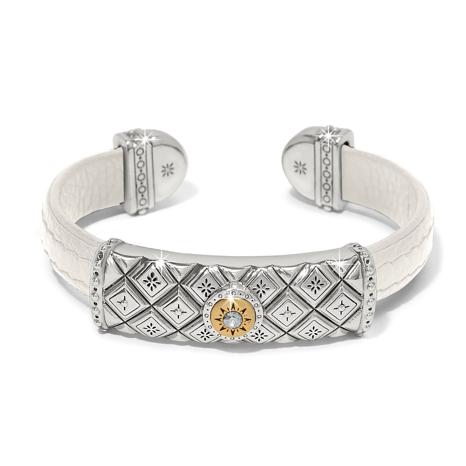 Mosaic Two Tone Leather Bar Cuff Bracelet white 1