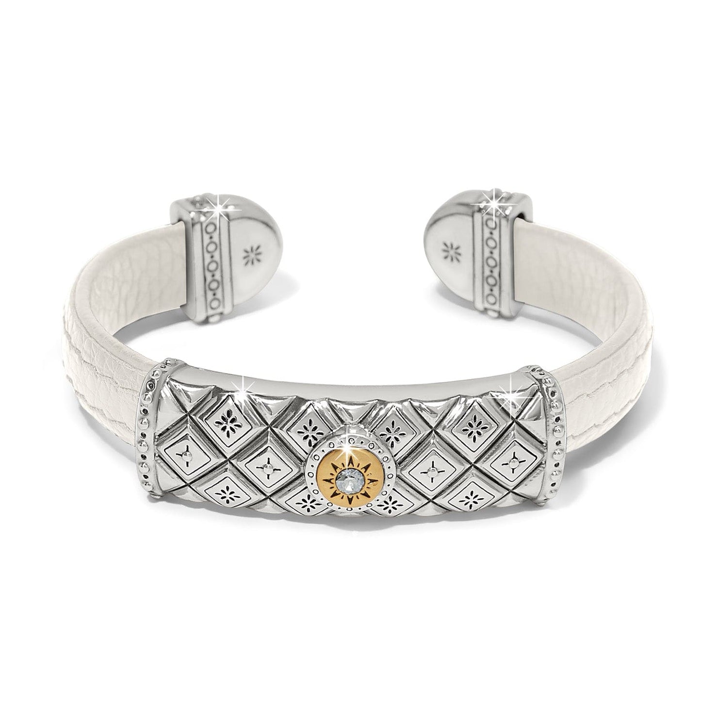 Mosaic Two Tone Leather Bar Cuff Bracelet