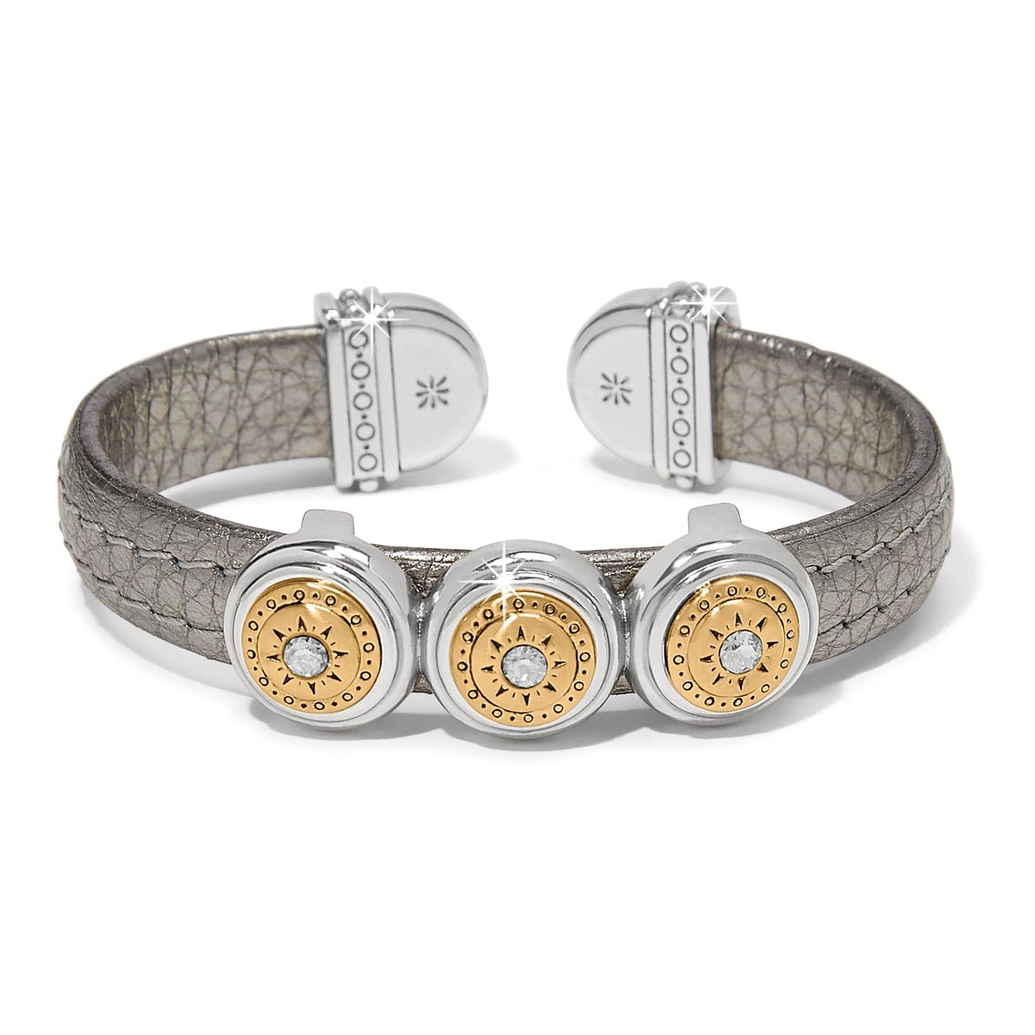 Mosaic Two Tone Leather Disc Cuff Bracelet titanium 1