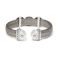 Brighton cuff bracelet in pewter leather with silver-tone domed end caps and crystal accents on a white background