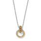 Brighton pendant necklace with two-tone circular ring and floral engraved bar on silver chain on a white background