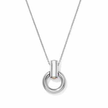 Brighton pendant necklace with two-tone circular ring pendant and delicate chain on a white background
