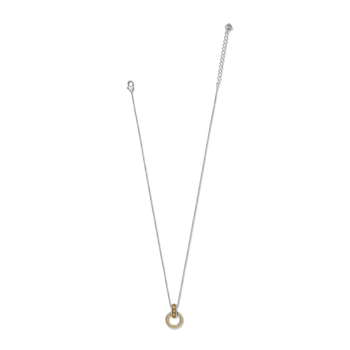 Brighton pendant necklace with two-tone circular pendant and silver-tone chain with lobster clasp on a white background