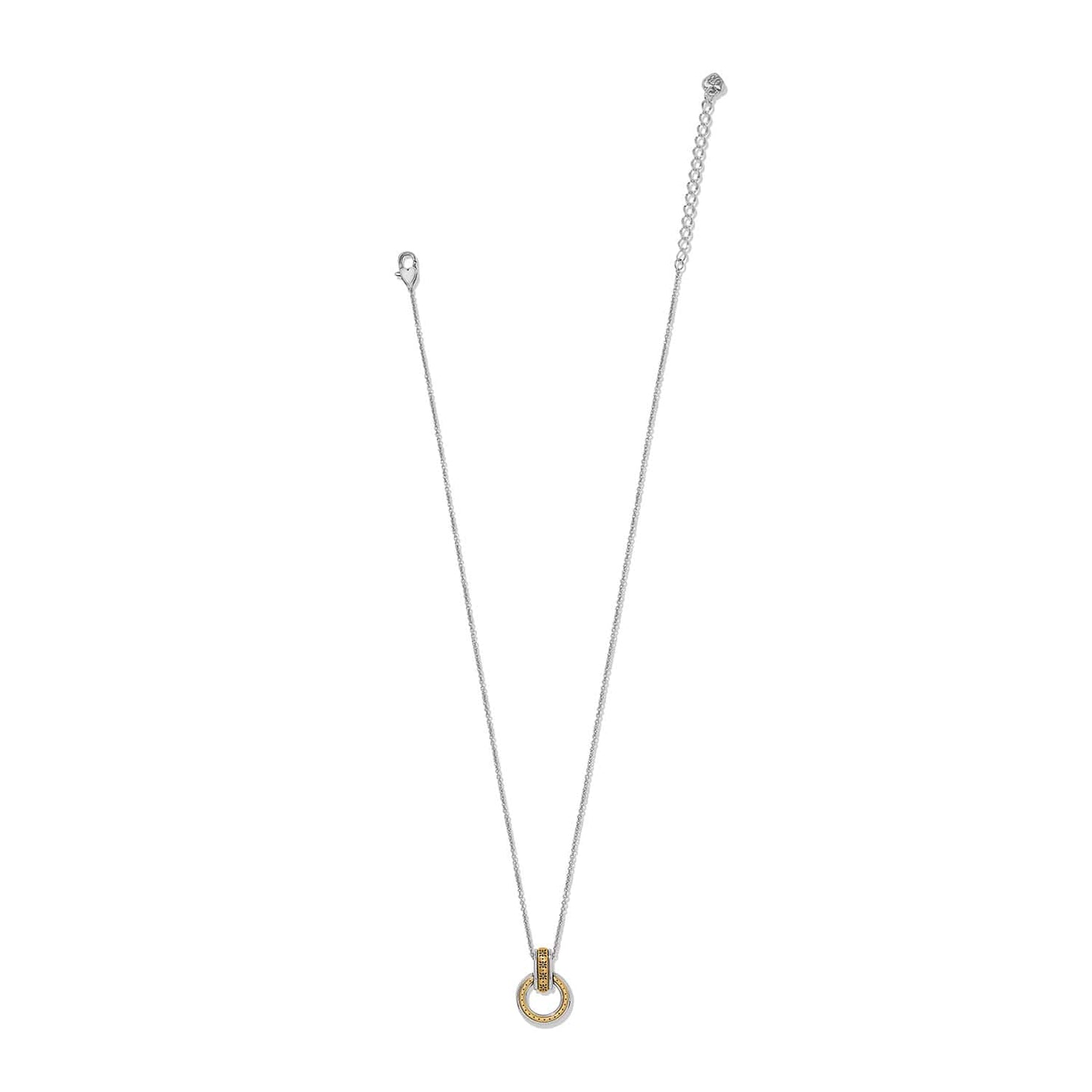 Brighton pendant necklace with two-tone circular pendant and silver-tone chain with lobster clasp on a white background