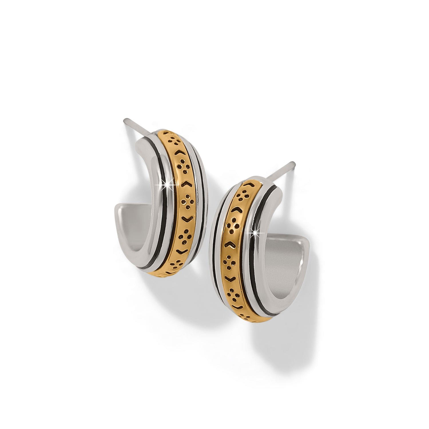 Mosaic Two Tone Mini Hoop Post Earrings silver-gold 1
