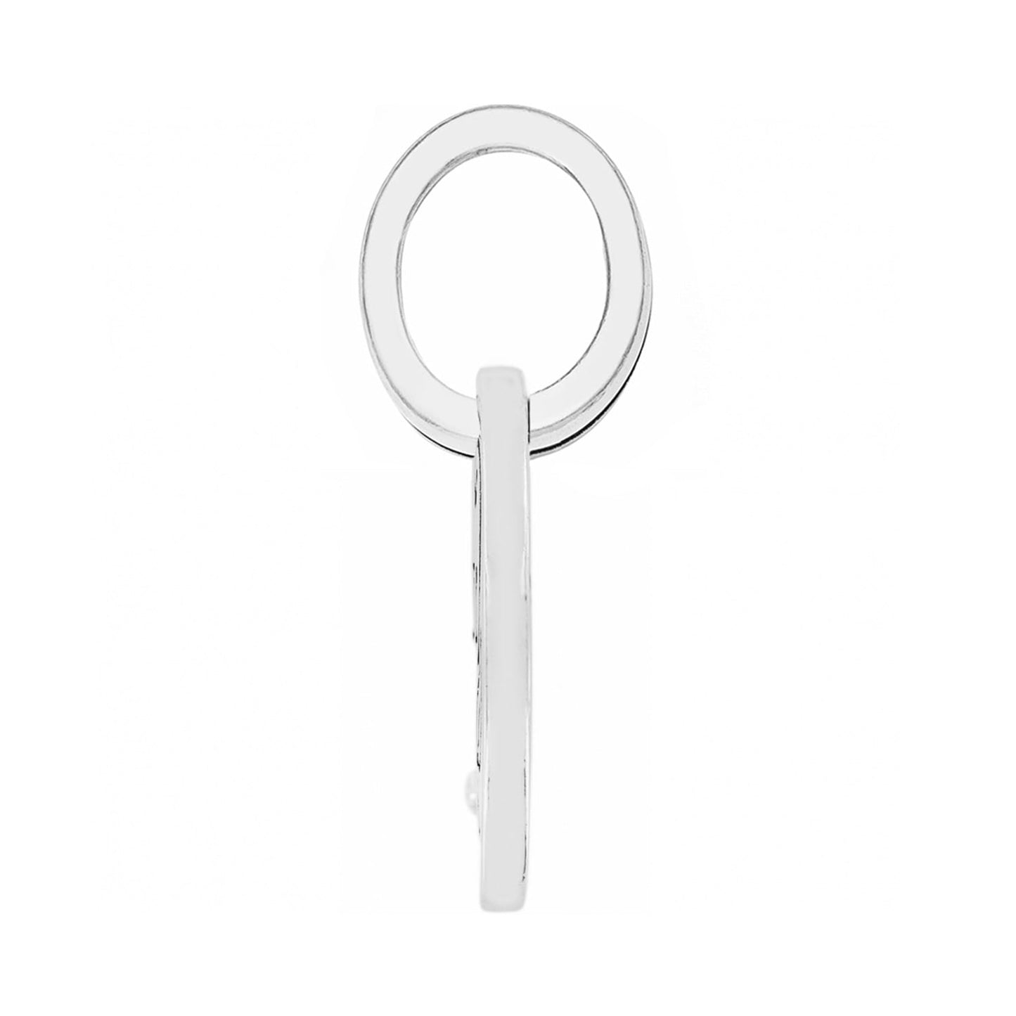 Brighton pendant with silver-plated open oval ring and elongated drop, side view, on a white background