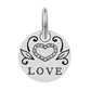 Brighton round charm with silver-plated finish, crystal heart center, scroll engraving, and Love text on a white background