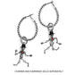 Brighton hoop earrings with dangling silver-plated skeleton charms featuring black enamel hats and red enamel hearts on a white background