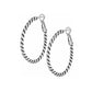 Brighton hoop earrings with silver-plated twisted rope design and black enamel accents on a white background