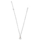 Brighton silver-plated charm necklace with enamel clown pendant and heart accent on chain on a white background