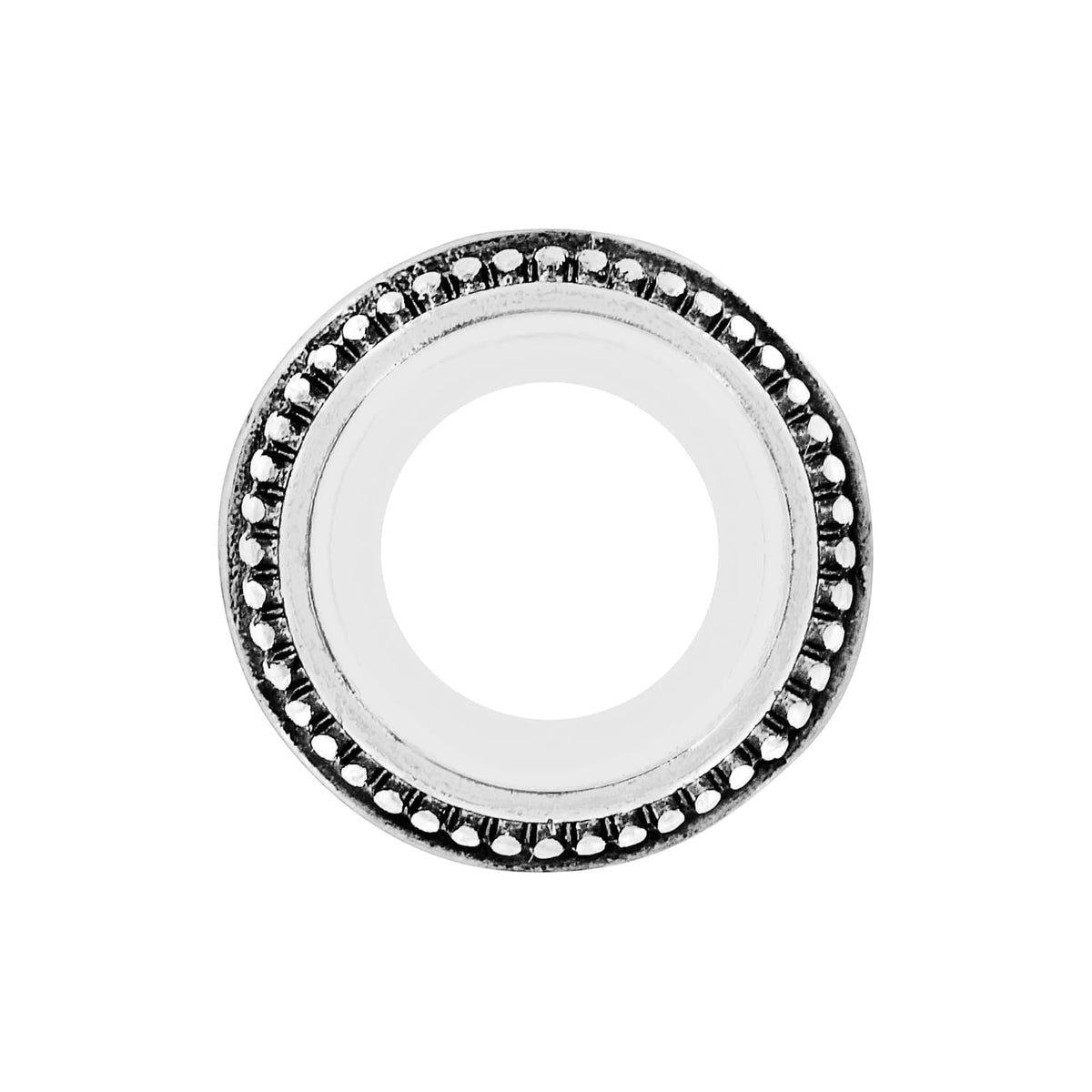 Brighton charm with silver-plated beaded border and open circular center shown from the front on a white background