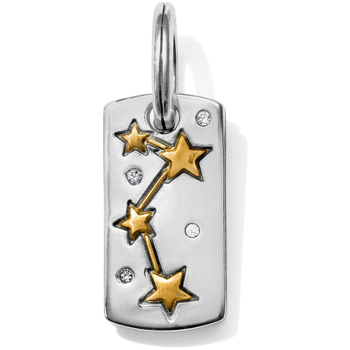 Brighton charm with two-tone constellation design featuring gold stars, crystal accents, and silver-tone tag on a white background