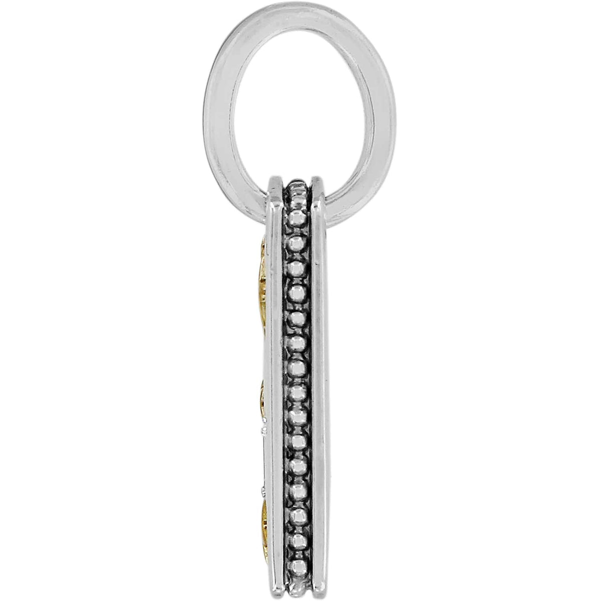 Brighton pendant shown from the side with beaded silver-tone edge and two-tone finish on a white background