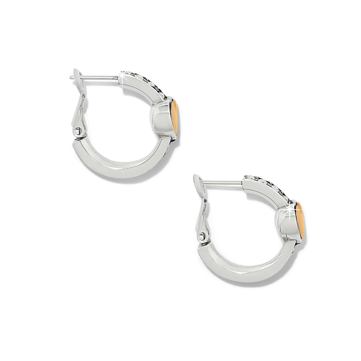 Brighton hoop earrings in two-tone finish with crystal accents and gold detail on a white background