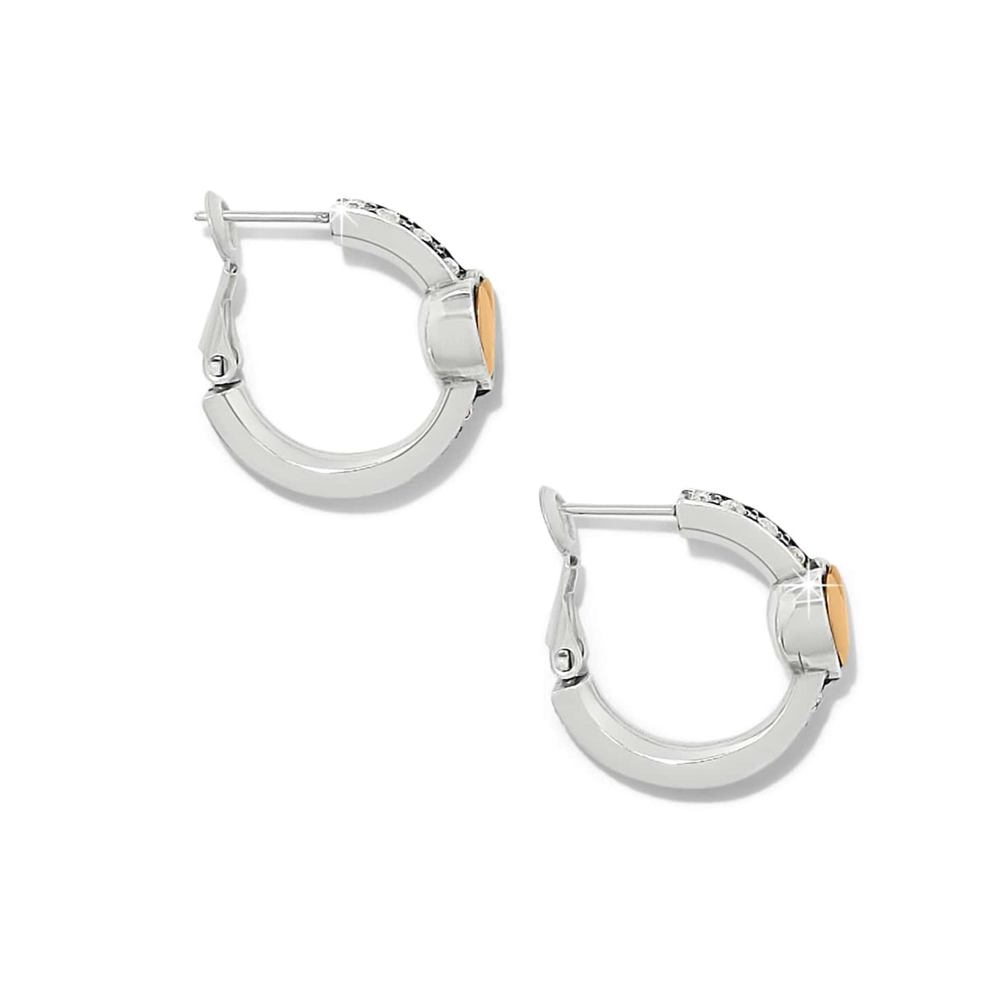 Brighton hoop earrings in two-tone finish with crystal accents and gold detail on a white background