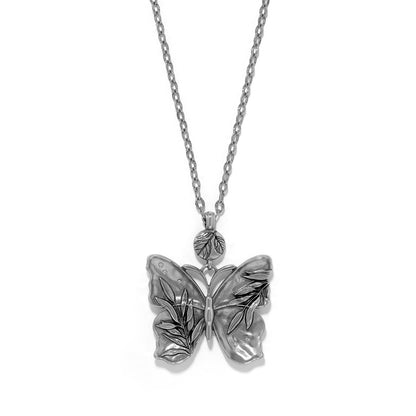 Brighton butterfly pendant necklace with silver-plated leaf detailed wings and crystal accents on a white background