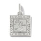 Brighton square charm with silver-plated finish, floral border, and engraved fly like a butterfly design on a white background