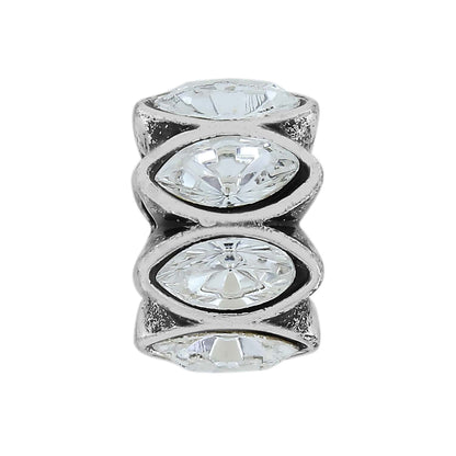 Brighton silver-plated spacer bead with marquise-cut crystals set around a banded metal band on a white background