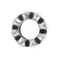 Close-up of Brighton silver-plated bead component with ridged textured ring and faceted crystal accents around the edge
