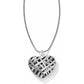 Brighton pendant necklace with silver-plated woven heart charm on a rope chain on a white background