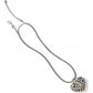 Brighton pendant necklace with silver-plated woven heart, crystal accents, and gold-tone details on a white background