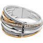Brighton hinged bangle bracelet with silver-plated and gold-plated twisted rope bands and crystal accents on a white background