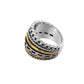 Brighton ring with stacked silver-tone rope and chain bands accented by gold-tone stripes with crystals on a white background