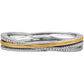 Brighton hinged bangle bracelet with two-tone silver and gold crossover bands and rope detailing on a white background