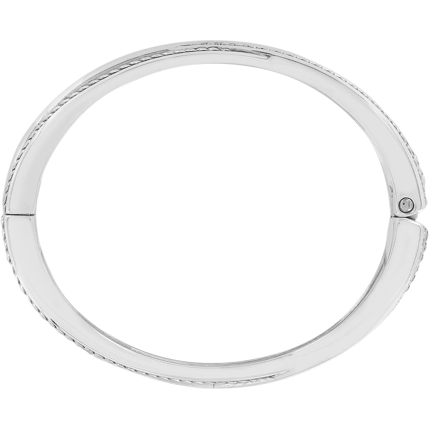 Brighton hinged bangle bracelet shown from the side with silver-plated finish and rope-edge detail on a white background