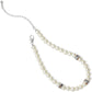 Brighton pearl necklace with Japanese pearls, silver-plated clasp, and rose gold plated crystal rondelles on a white background