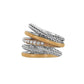 Brighton stacked band ring with silver-plated rope textures, gold-plated bands, and crystal accents on a white background