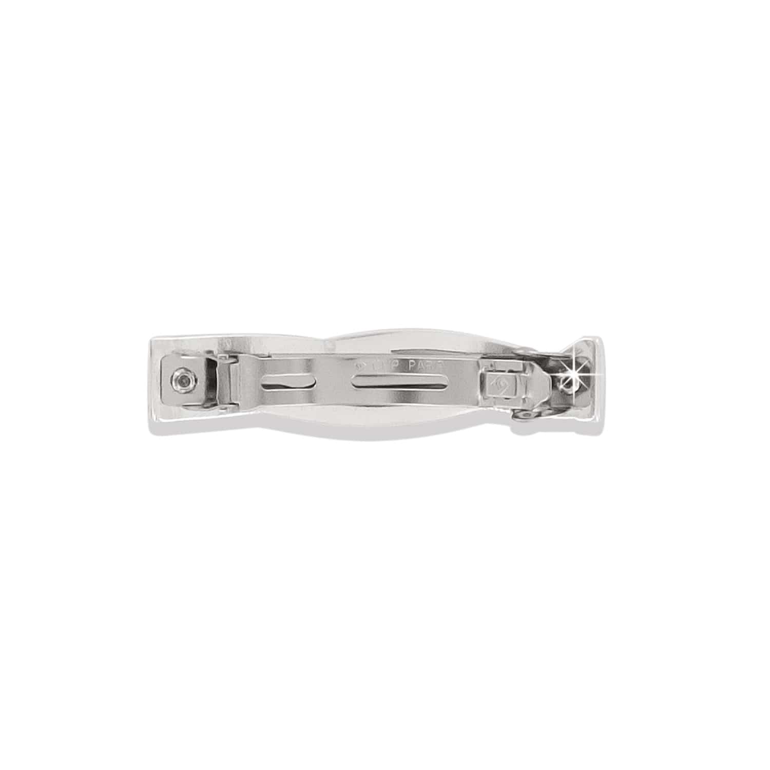 Brighton hair barrette clip shown from the back with silver-plated metal hinge mechanism on a white background
