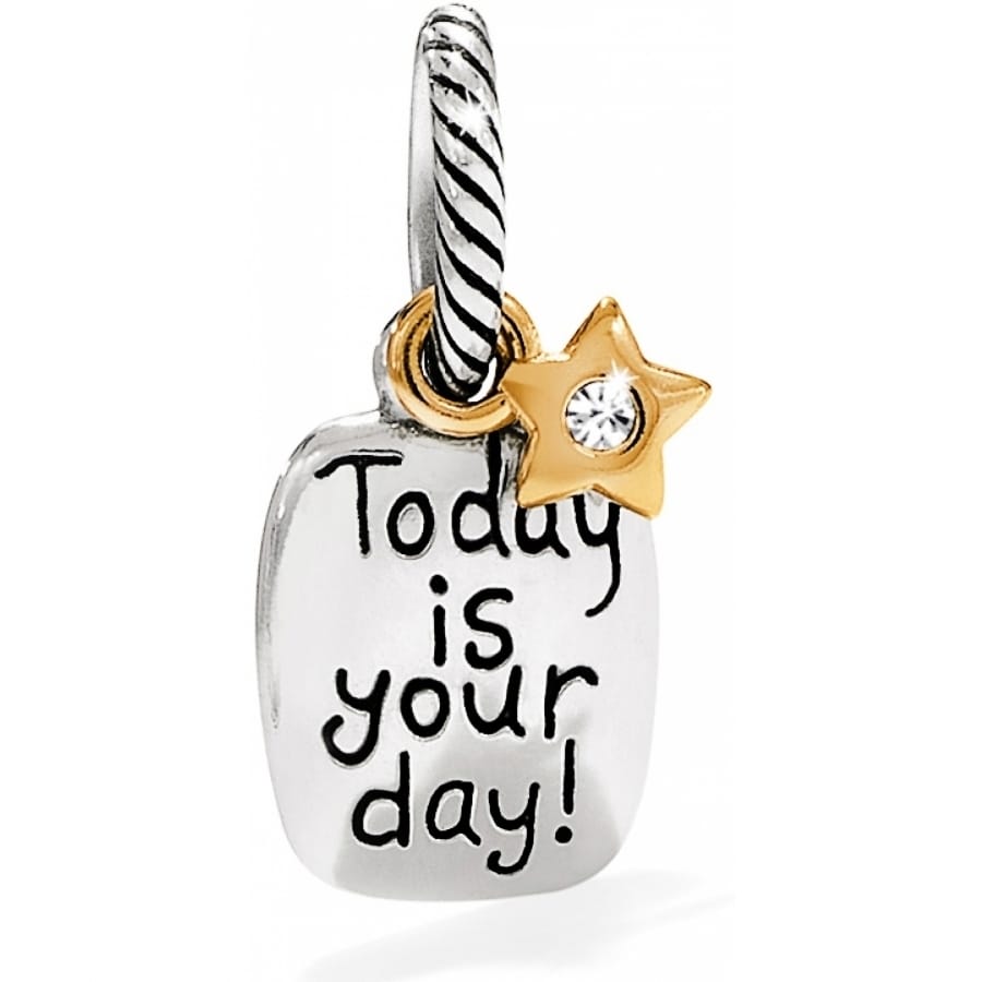 Brighton charm with silver-tone engraved Today is your day message and gold-tone crystal star accent on a white background
