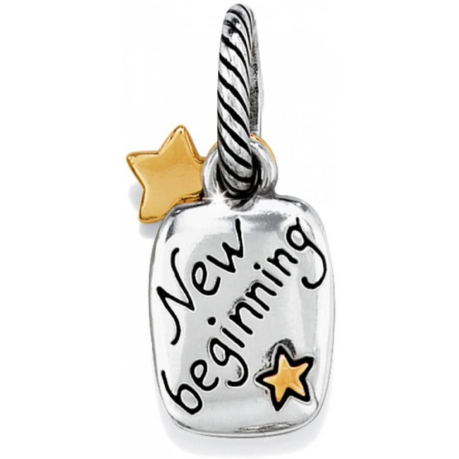 Brighton charm with engraved New beginning script and two-tone gold star accents on a white background