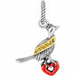 Brighton roadrunner charm with two-tone finish, gold Roadrunner banner, and red enamel heart on a white background