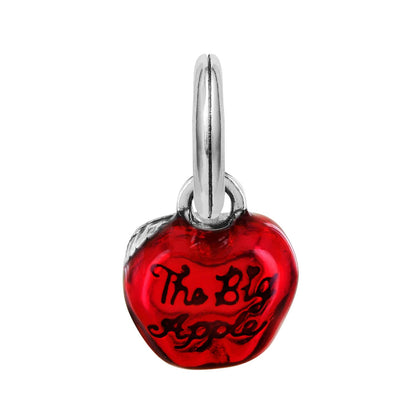 Brighton apple charm with red enamel finish and The Big Apple lettering on a white background