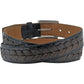 Brighton leather belt with black croc-embossed edges, woven braided center detail, and silver-tone buckle on a white background