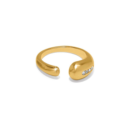 Brighton open band ring with gold-plated finish and crystal accents along one rounded end on a white background