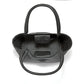 Brighton black leather handbag shown open with woven sides, interior snap pocket, and rolled handles on a white background