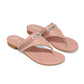 Brighton pink leather thong sandals with silver-tone infinity link accent and woven strap detail on a white background