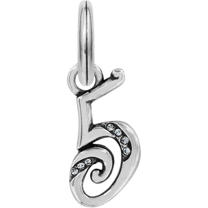 Brighton number five charm with silver-plated finish, scrolled design, and crystal accents on a white background