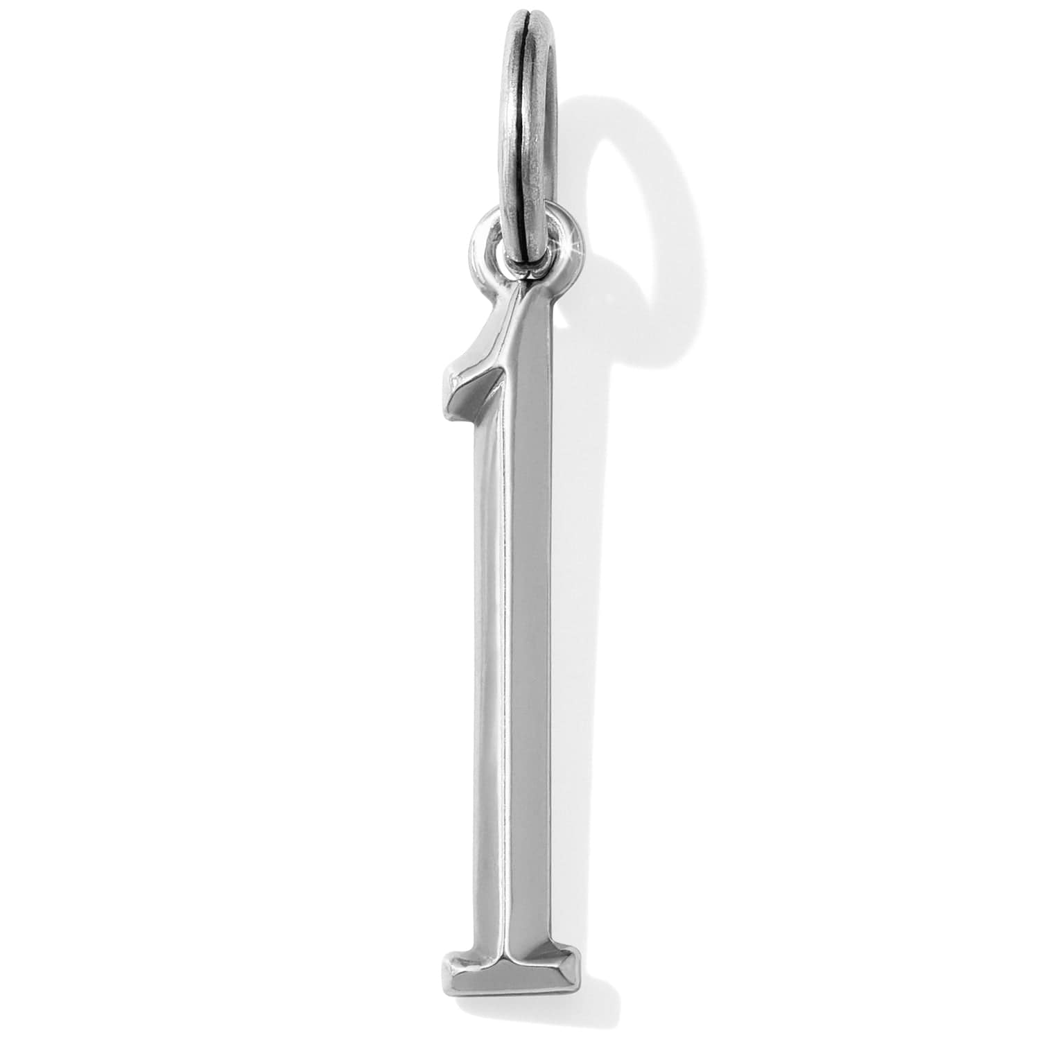 Brighton number one charm with silver-plated finish and jump ring for attachment on a white background