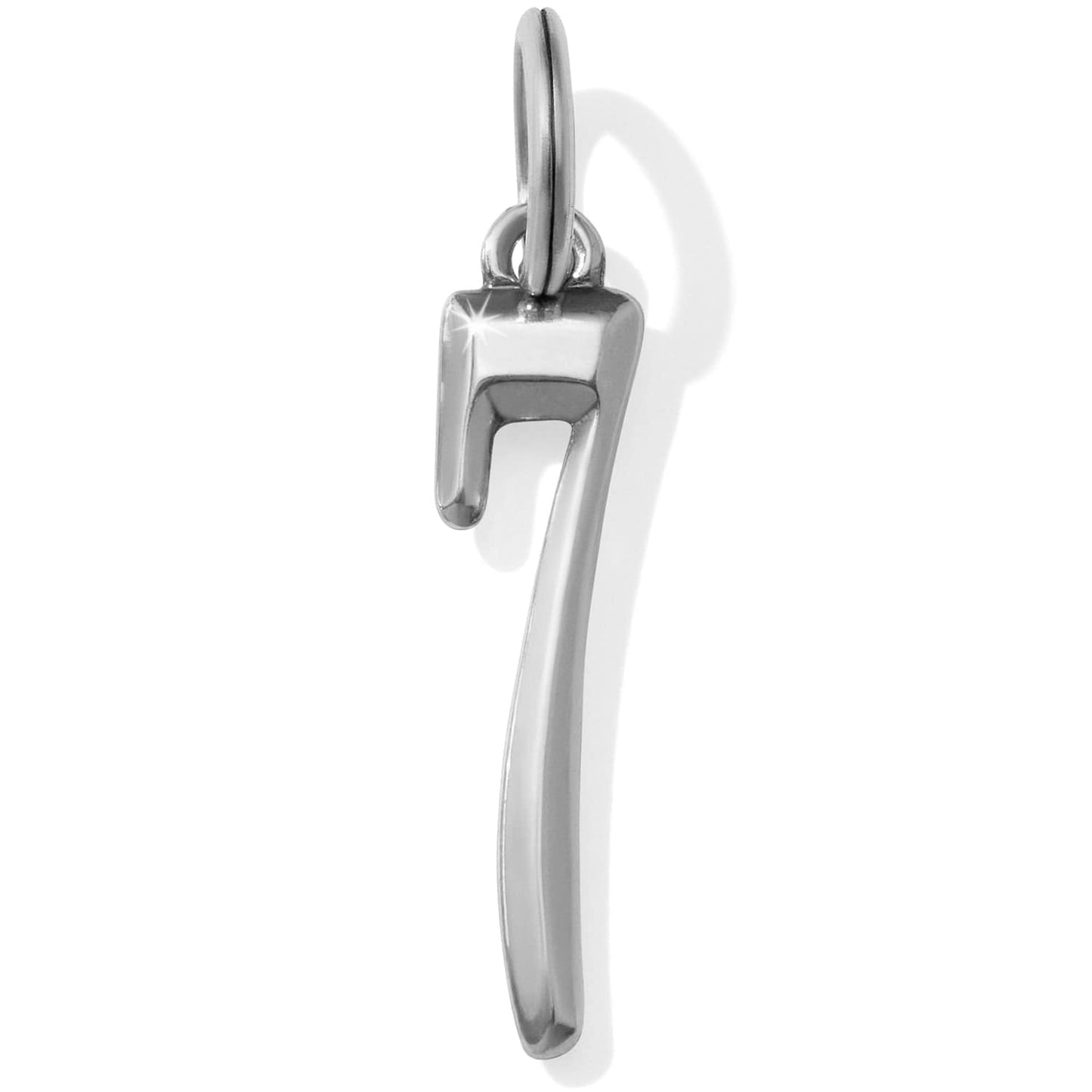 Brighton number seven charm with silver-plated finish and split ring attachment on a white background
