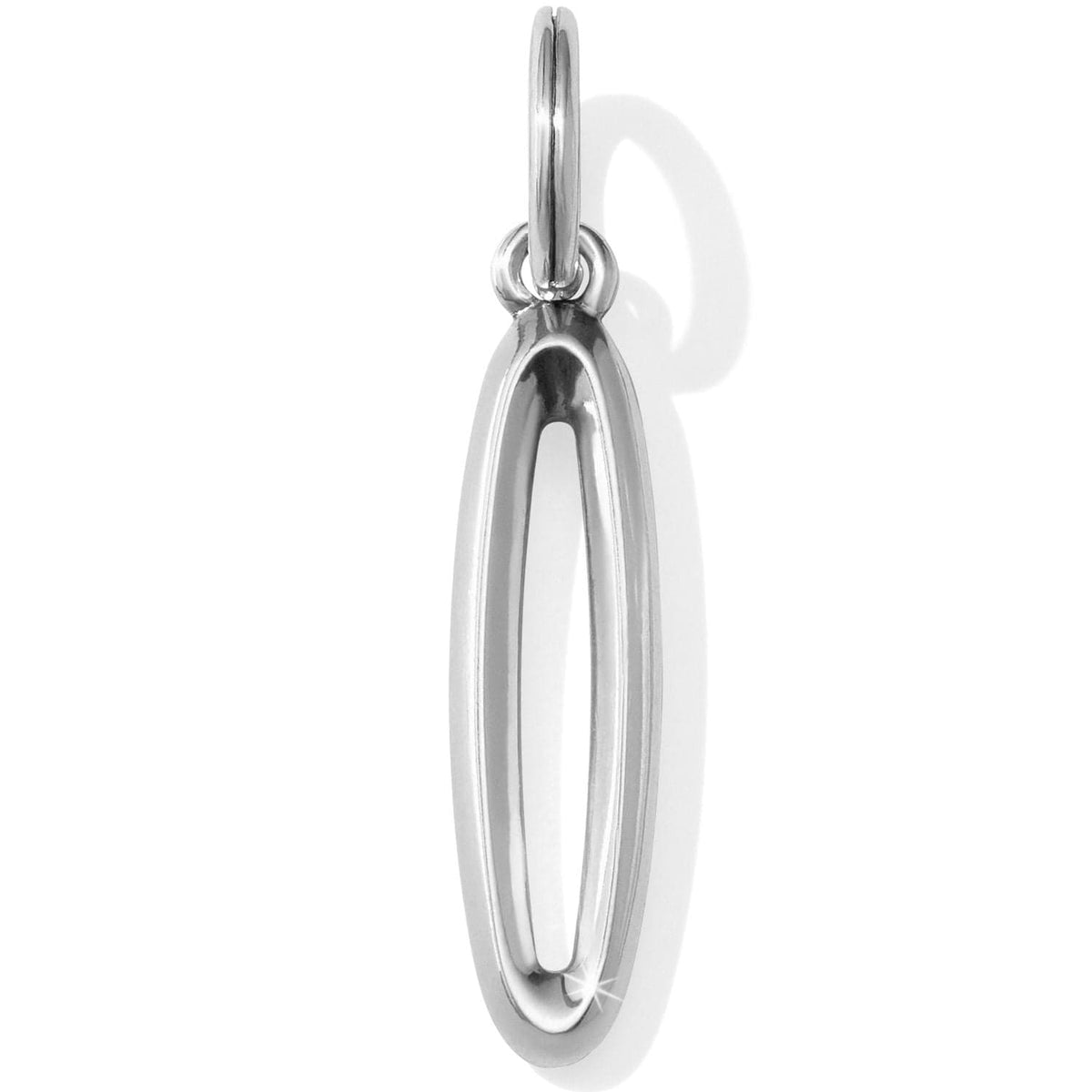 Brighton oval charm with silver-plated finish and split ring attachment on a white background